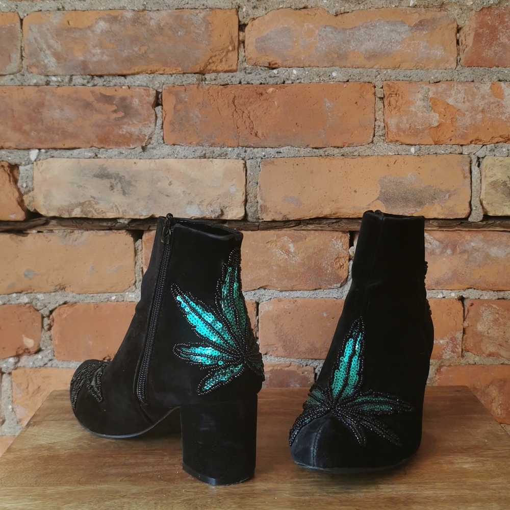 Beaded & Velvet Iron Fist Cannabis Leaf Booties
